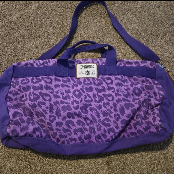 PINK Victoria's Secret Purple Leopard Travel Duffel Bag - Picture 3 of 7